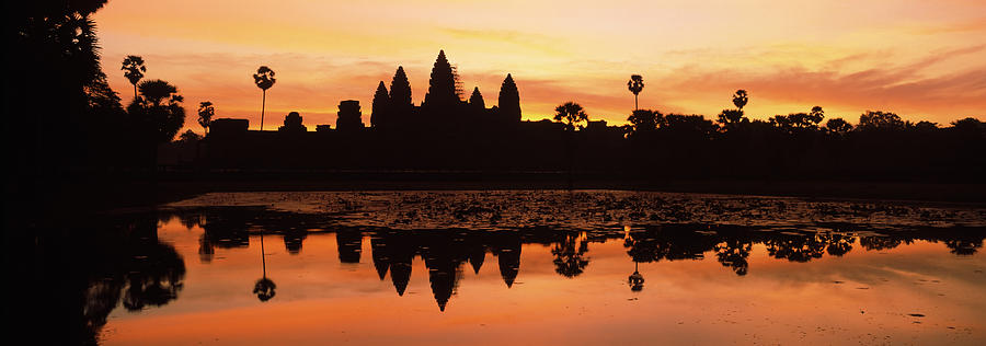 Architecture Photograph - Silhouette Of A Temple, Angkor Wat by Panoramic Images