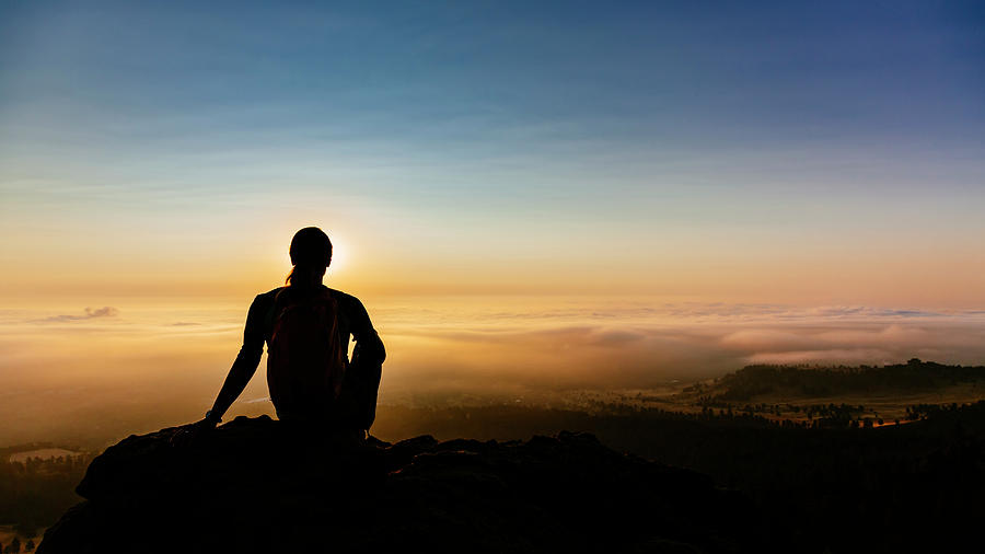 Silhouette Of A Woman Exploring Sunrise Photograph by Andrew Peacock ...