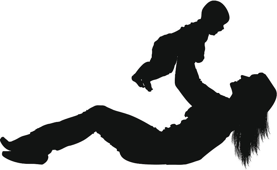 Silhouette of a woman playing with her baby Drawing by 4x6