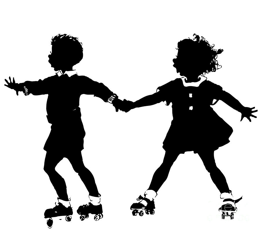 Silhouette of Children Rollerskating Digital Art by Rose Santuci-Sofranko