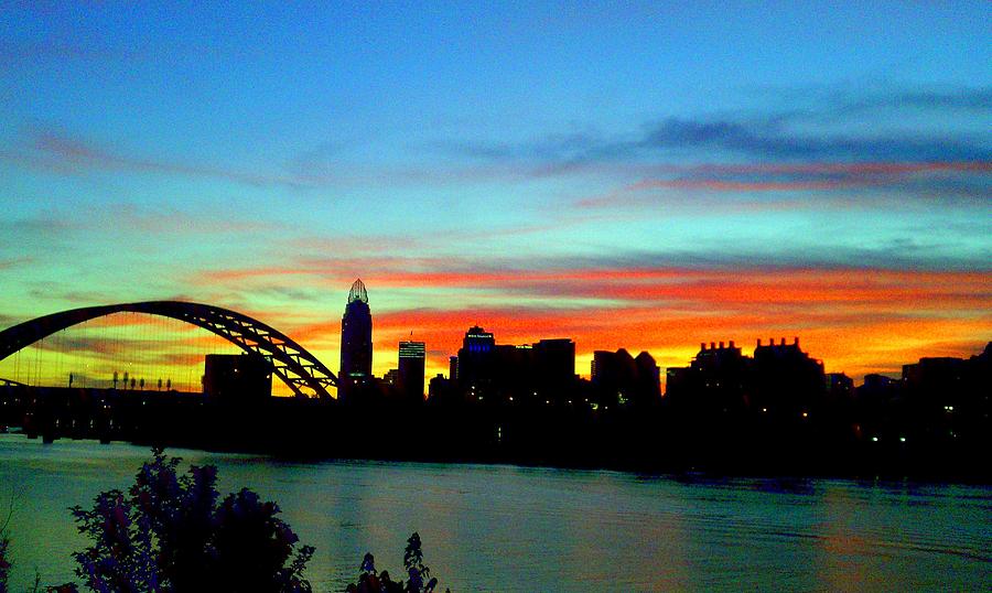 Silhouette of Cincinnati Town From Covington  Shore Photograph by Kathy Barney