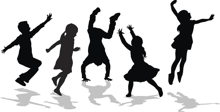 Silhouette Of High Energy Active Kids Drawing by A-Digit