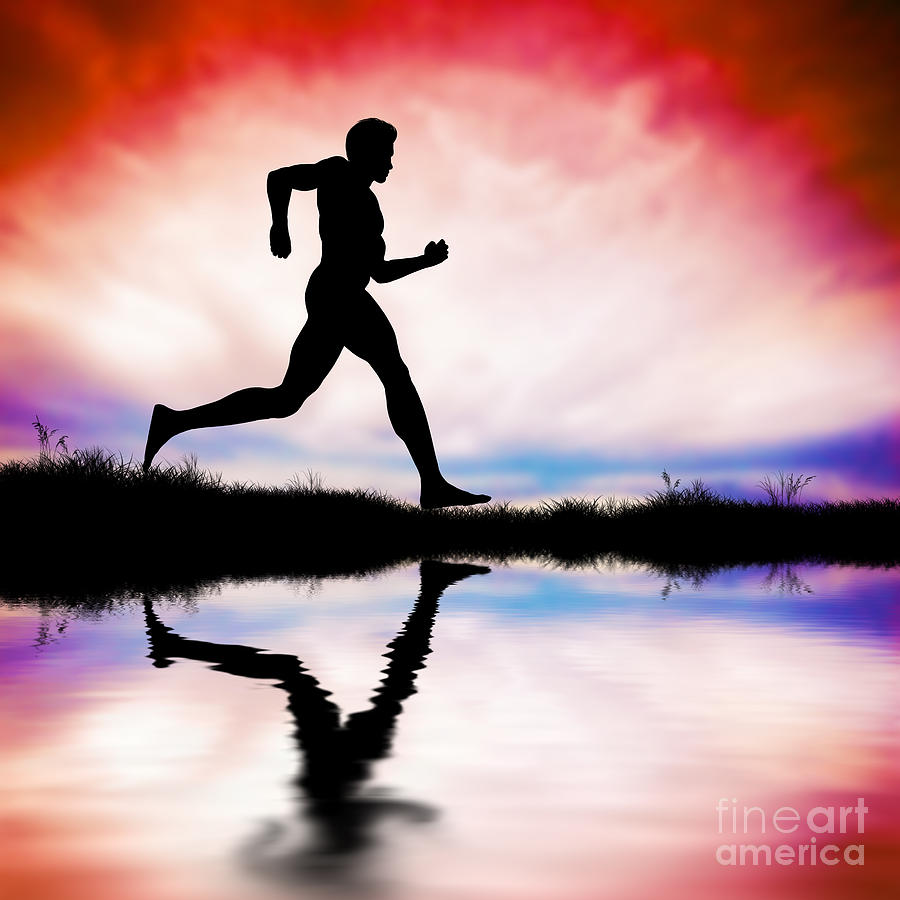 Silhouette Of Man Running At Sunset Photograph