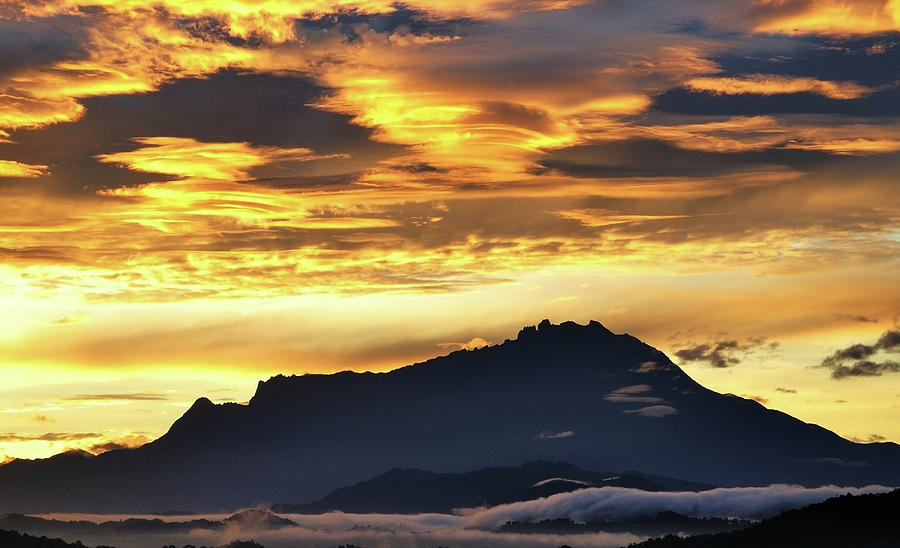 Silhouette Of Mt. Kinabalu At Sunrise Photograph by Nora Carol Photography