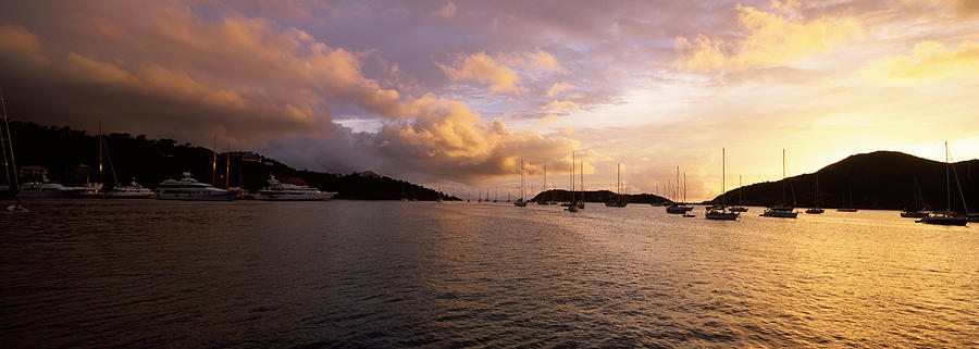 Silhouette Of Sailboats And Mountain Photograph by Panoramic Images ...