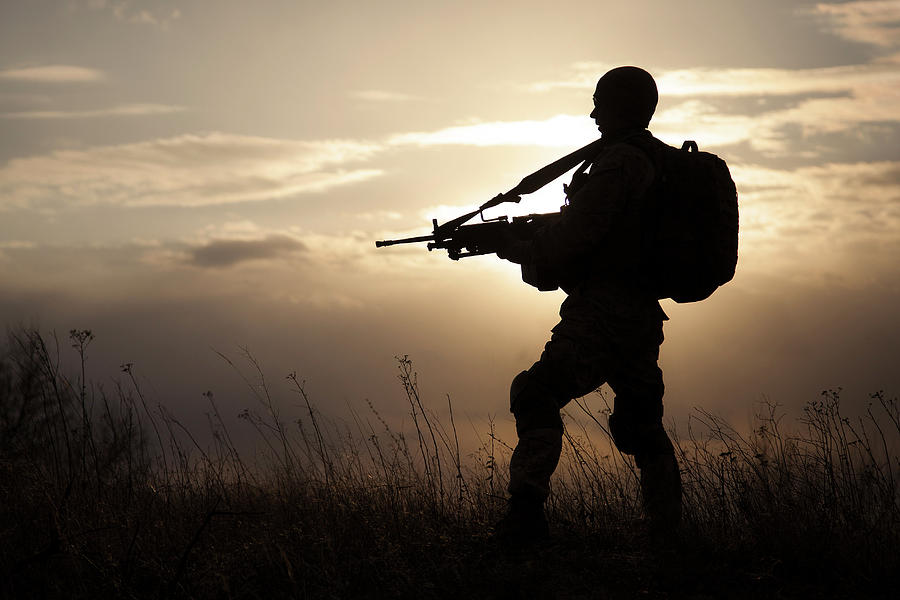 Silhouette Of U.s. Marine With Rifle Photograph by Oleg Zabielin | Fine ...