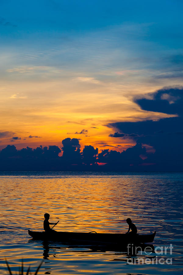 Nature Photograph - Silhouette on peaceful sunset Borneo Malaysia by Fototrav Print