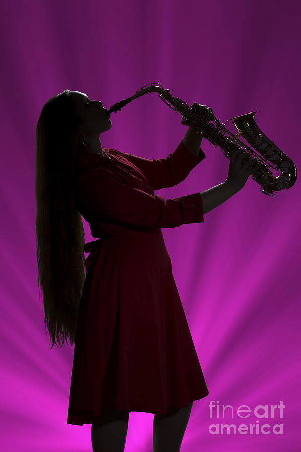 Silhouette Saxophone Girl in Color 3208.02 Photograph by M K Miller