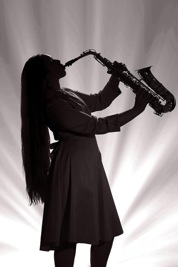 Silhouette Saxophone Girl in Sepia 3208.01 Photograph by M K Miller