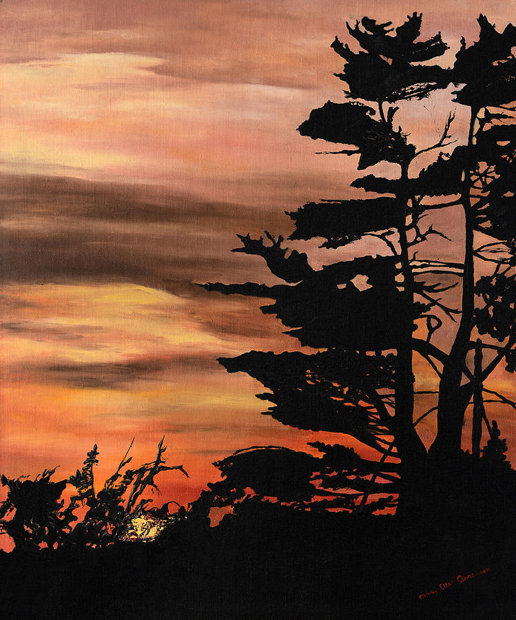 Sunset Painting - Silhouette Sunset by Mary Ellen Anderson