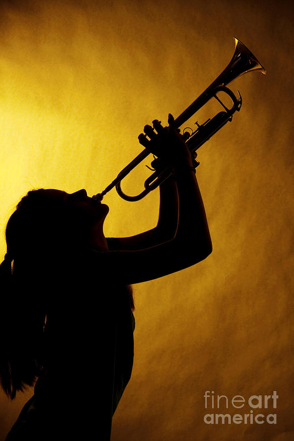 Silhouette Trumpet Music Instrument and Girl in Color 3016.02 Photograph by M K Miller