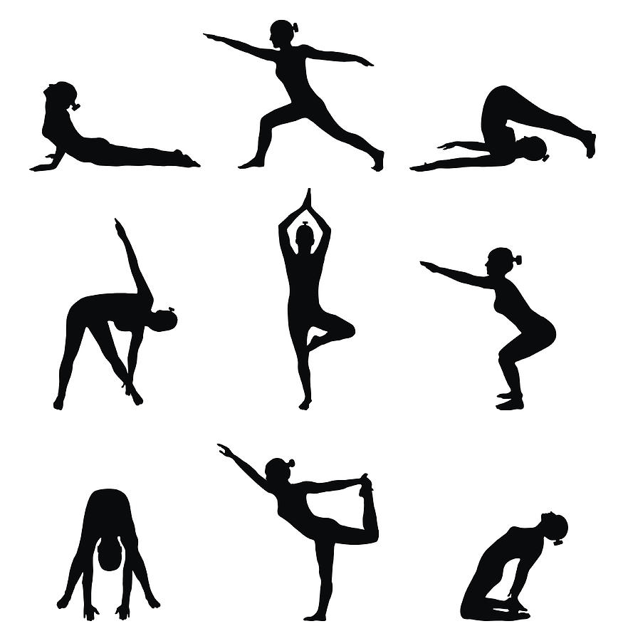 Silhouettes of girl stretching. Yoga and exercise pose Drawing by BojanMirkovic
