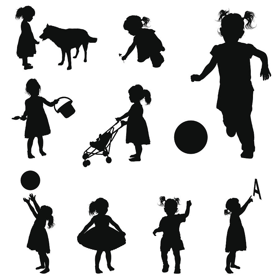 Silhouettes of playing girl. Drawing by KrivoTIFF