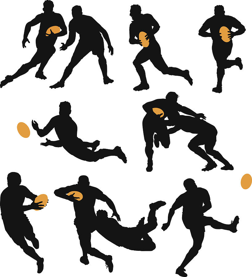 Silhouettes of Rugby Players Playing the Game Drawing by VasjaKoman