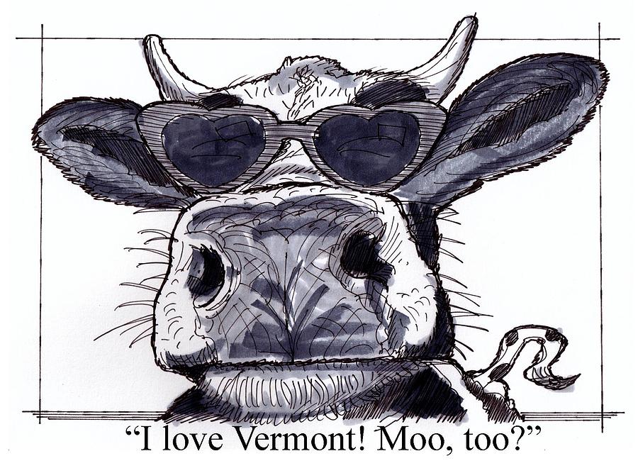 Cow Drawing - Silly Cow From Vermont by Richard Wambach