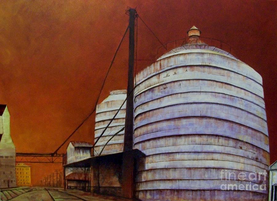 Silos With Sienna Sky Painting by Susan Williams