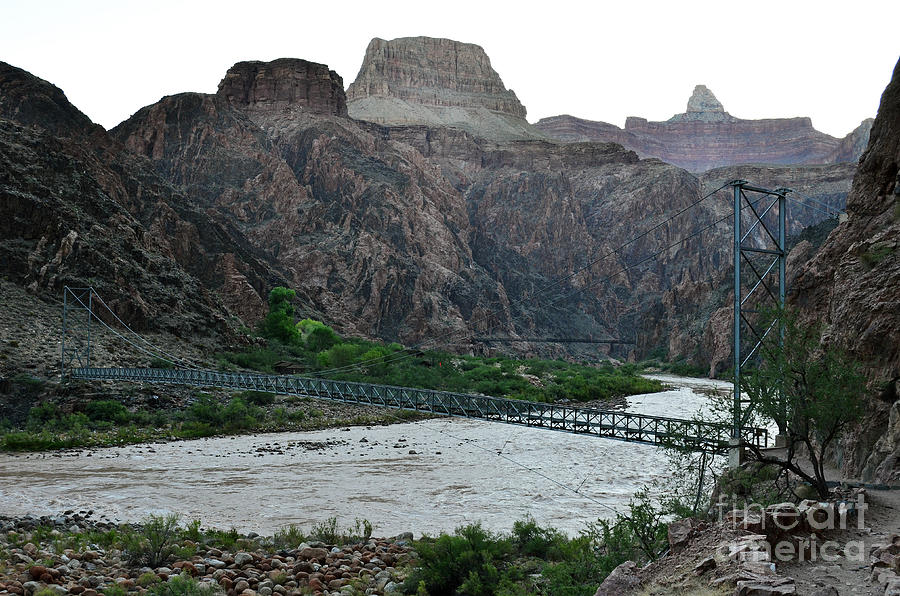 Silver and Black Bridges over Colorado River Bottom Grand Canyon National Park Photograph by Shawn OBrien