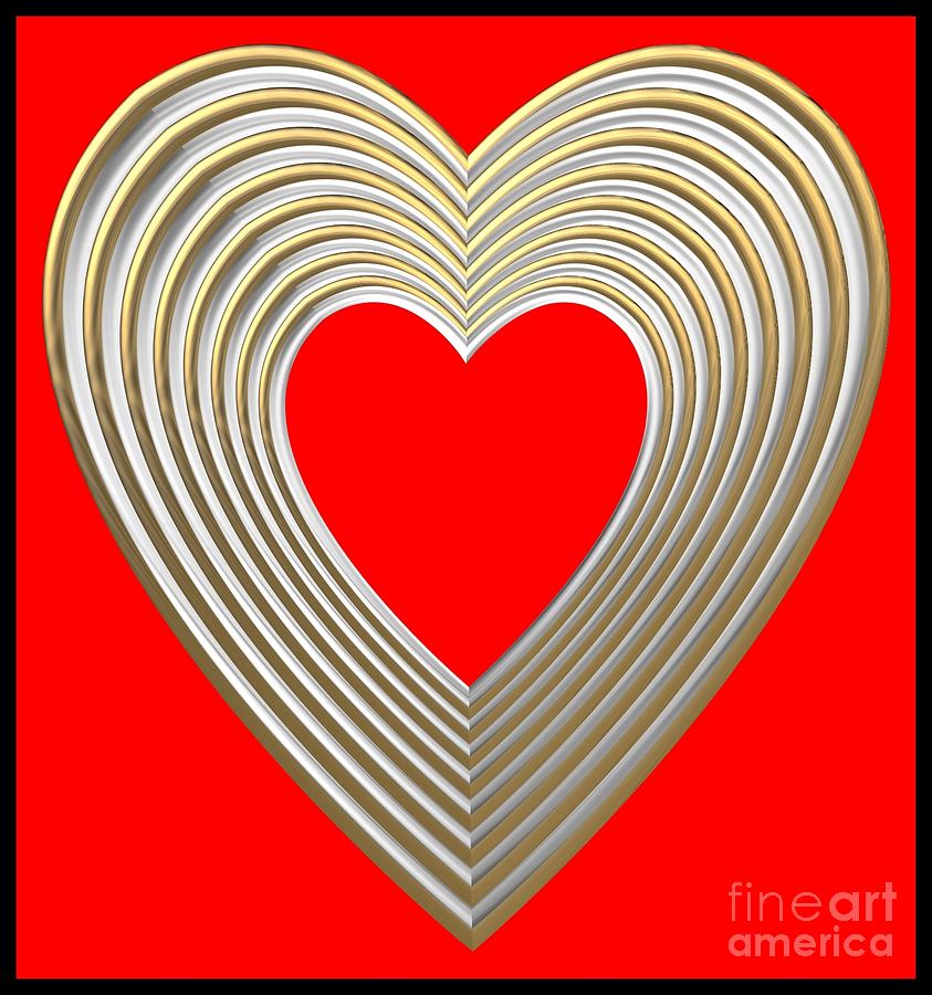 Silver and Gold Heart on Red Digital Art by Rose Santuci-Sofranko