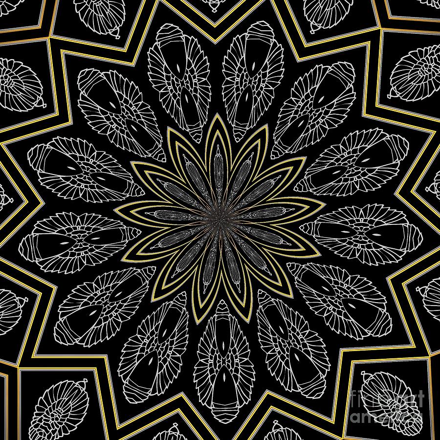 Silver and Gold Metallics on Black Kaleidoscope Abstract 1 Digital Art by Rose Santuci-Sofranko