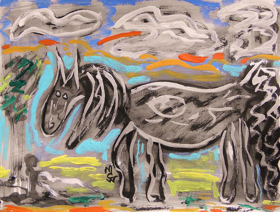 Silver and Sumi Horse Painting by Mary Carol Williams