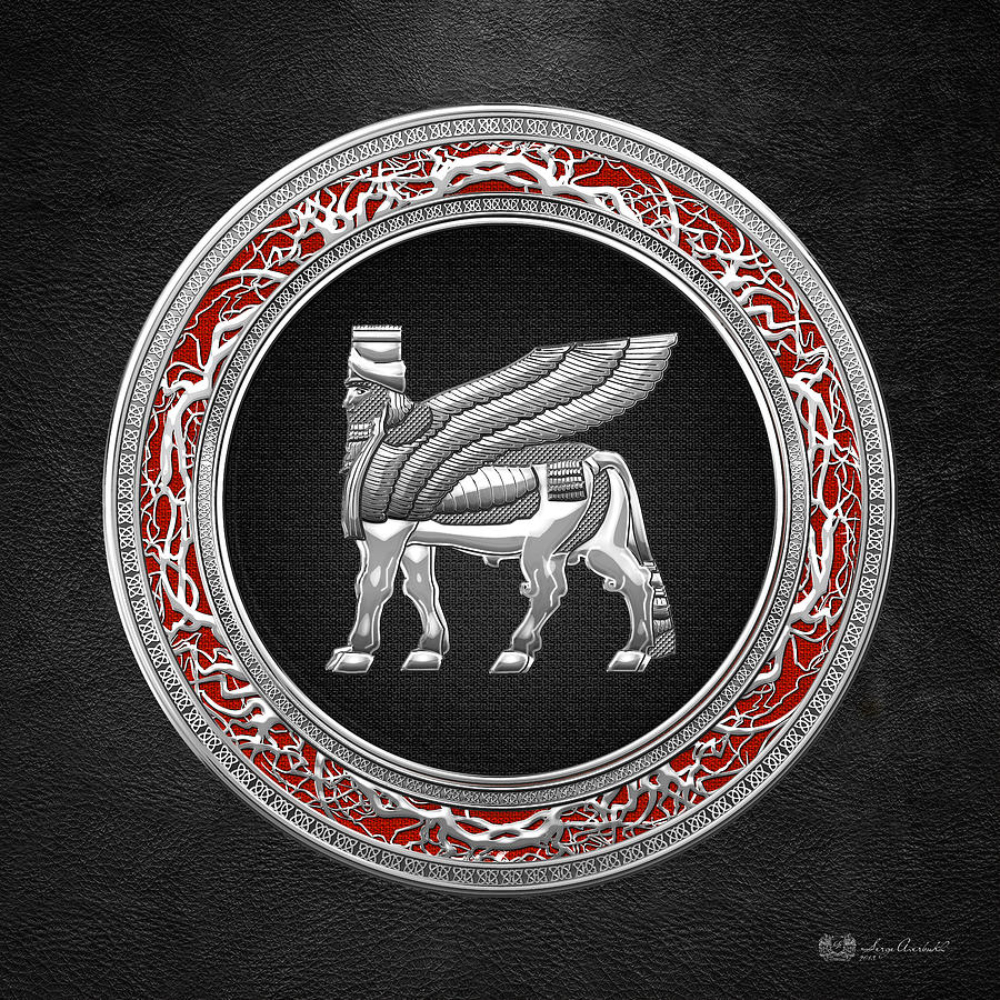 Silver Babylonian Winged Bull  Digital Art by Serge Averbukh
