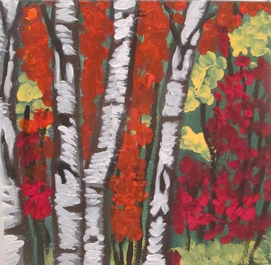 Silver Birch and the Fall Forest Painting by Jennylynd James