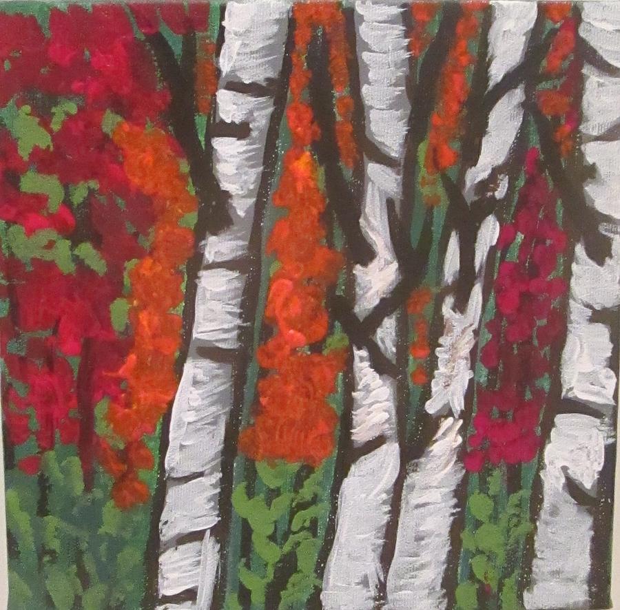 Silver birch in the forest Painting by Jennylynd James