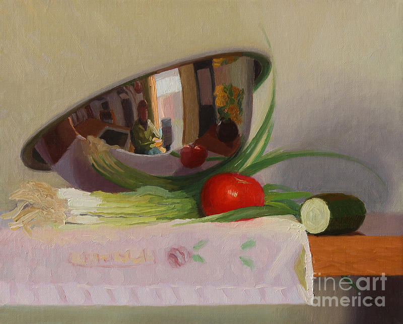 Vegetable Painting - Silver Bowl and Fresh Produce by Charmaine P Jackson