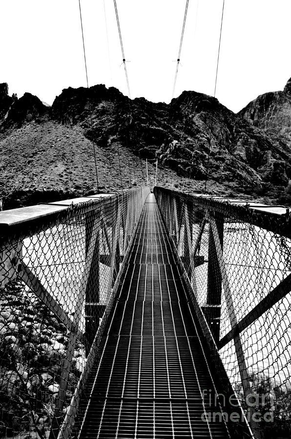 Silver Bridge over Colorado River at bottom of Grand Canyon National Park Conte Crayon Digital Art by Shawn OBrien