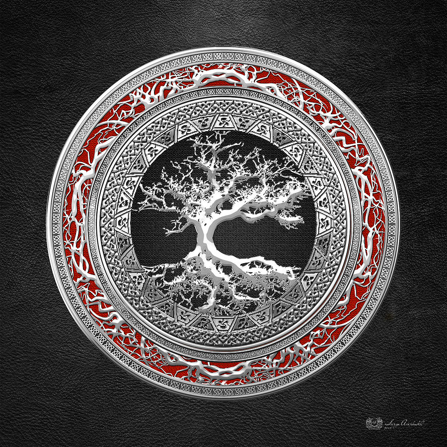 Vintage Digital Art - Silver Celtic Tree of Life by Serge Averbukh
