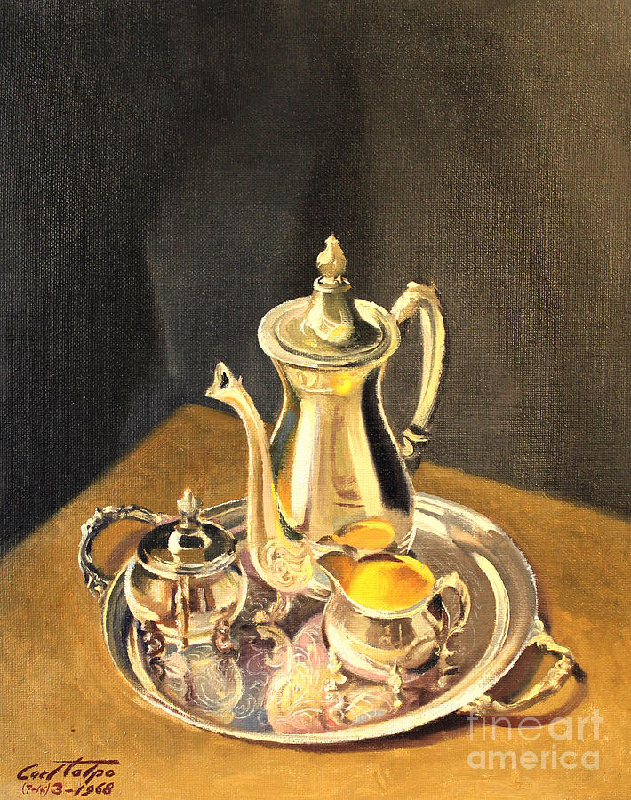 Coffee Painting - Silver Coffee Set by Art By Tolpo Collection