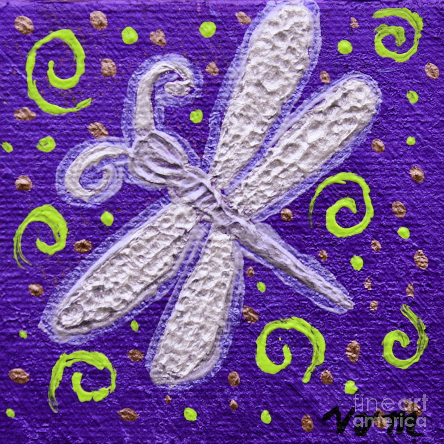 Silver Dragonfly Violet Painting by Vicki Maheu