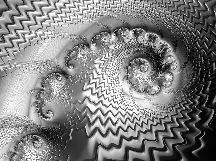 Silver fractal spirals and waves glossy metal Digital Art by Matthias Hauser