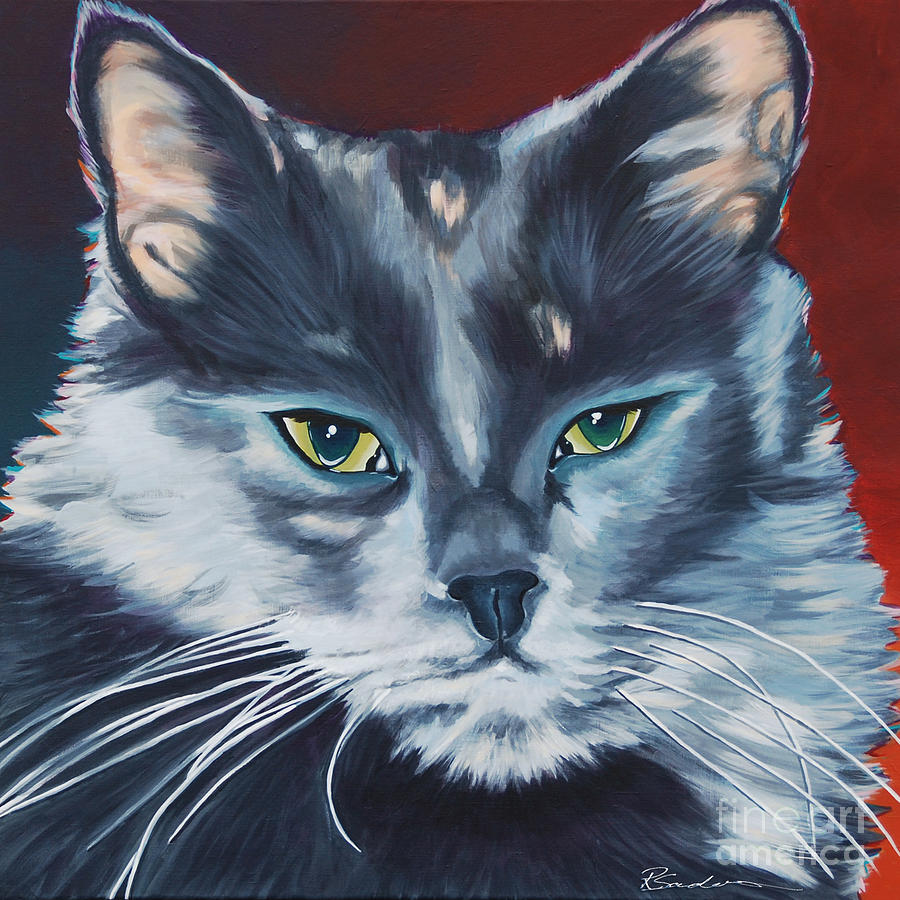 Animal Painting - Silver Grey Cat Portrait by Robyn Saunders
