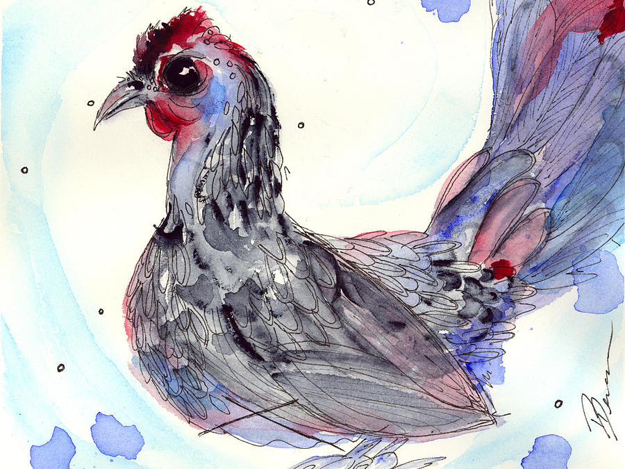 Silver Hen Painting by Dawn Derman
