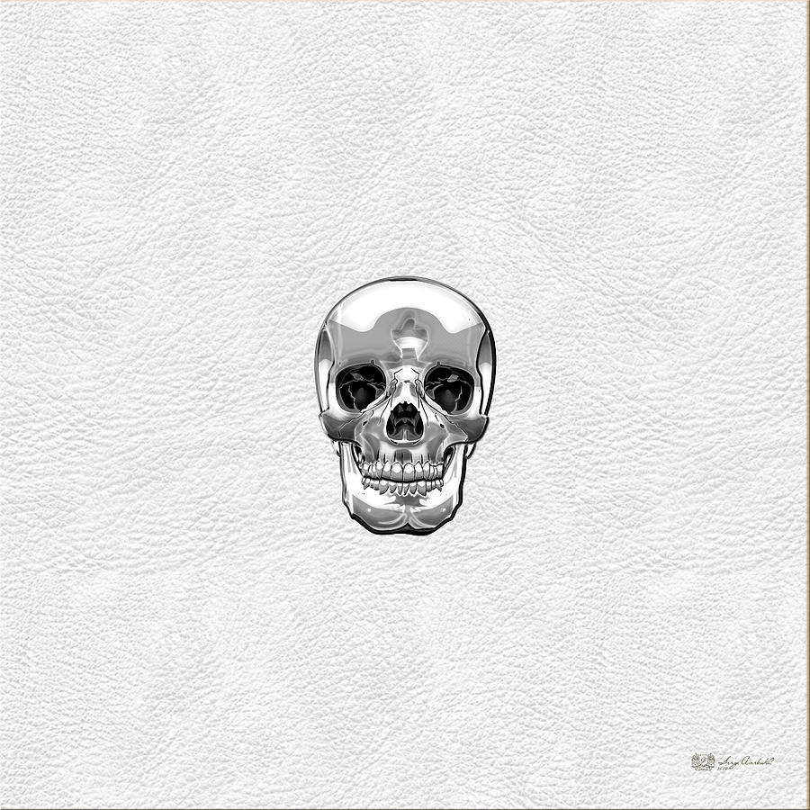 Silver Human Skull on White Leather Digital Art by Serge Averbukh