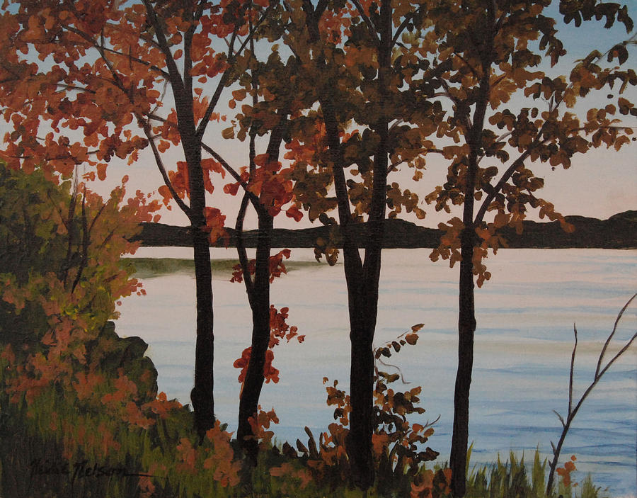 Silver Lake through Autumn Trees Painting by Heidi E Nelson