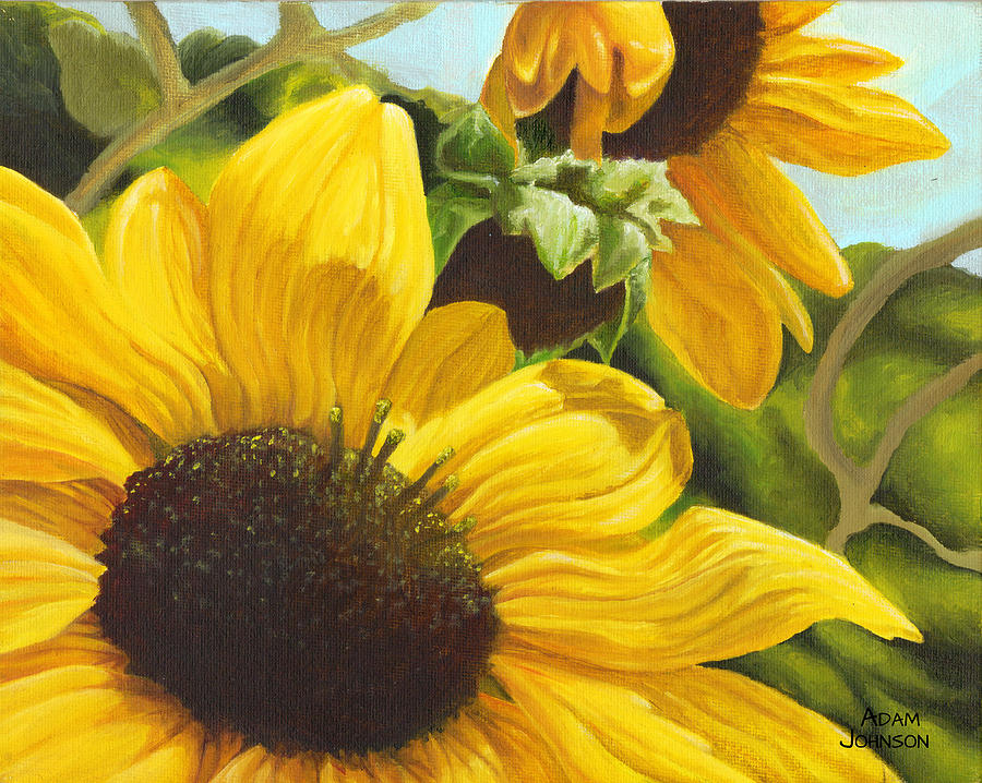 Sunflower Painting - Silver Leaf Sunflowers by Adam Johnson