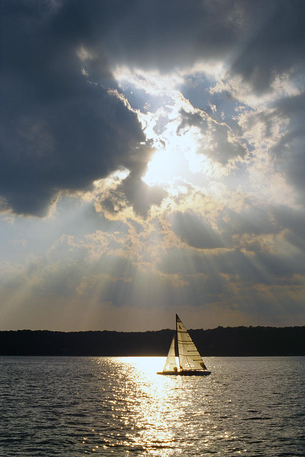 Sail Boat Photograph - Silver Lining - Lake Geneva Wisconsin by Bruce Thompson