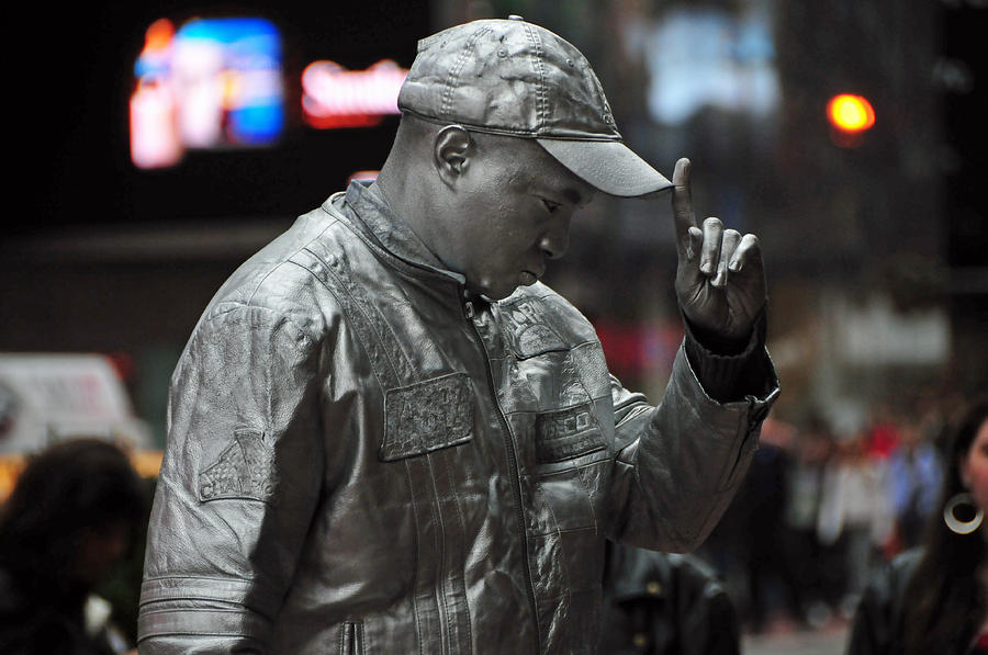 Silver Man in Times Square Photograph by Mike Martin