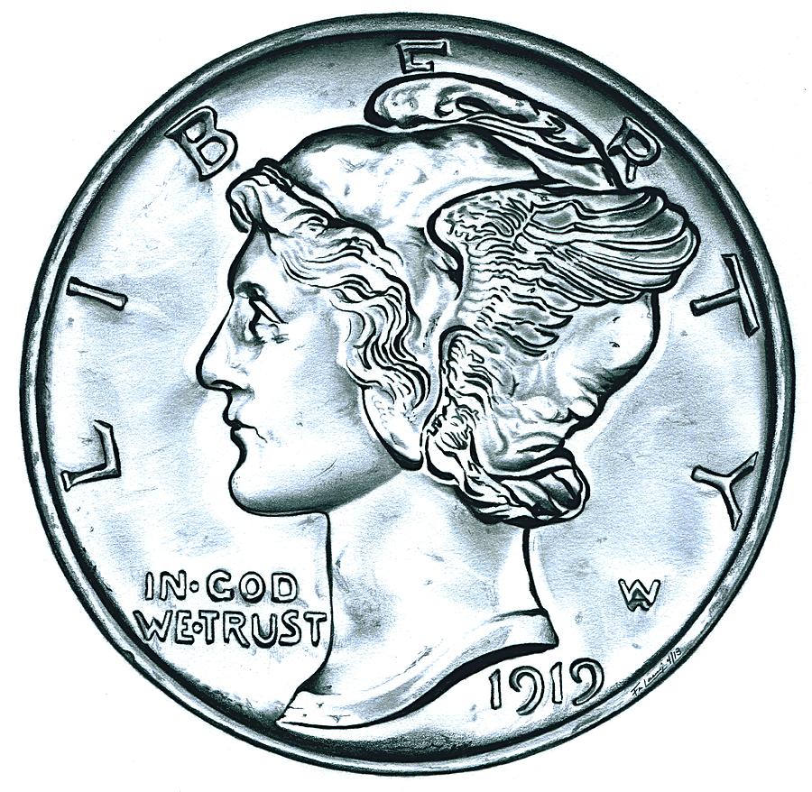 Silver Mercury Dime Drawing by Fred Larucci