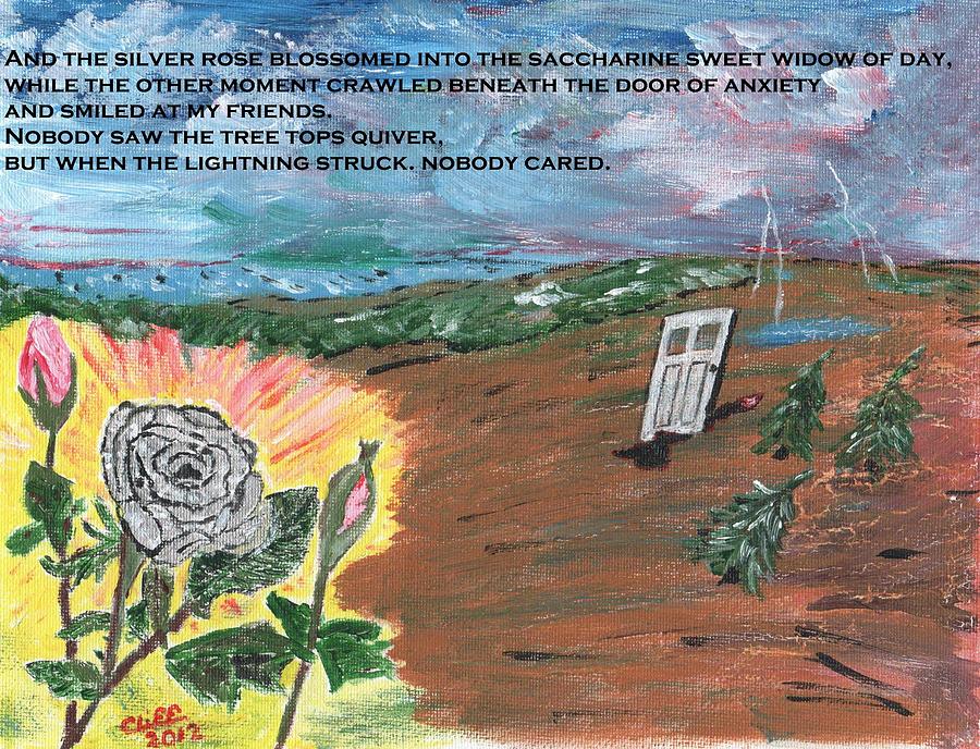 Silver Rose with Text Painting by Cliff Wilson