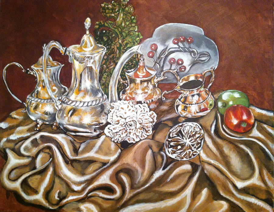 Still Life Painting - Silver Tea Set by Annette Jimerson