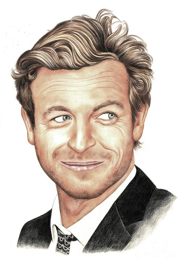 Simon Baker plays The Mentalist Drawing by Margaret Sanderson Fine