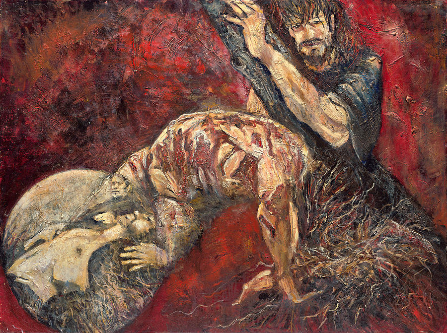 Simon Helps Jesus Carry His Cross Painting by Patricia Trudeau