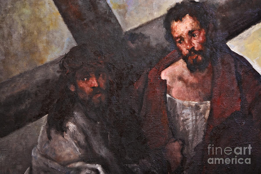 Simon Of Cyrene Carries The Cross Painting