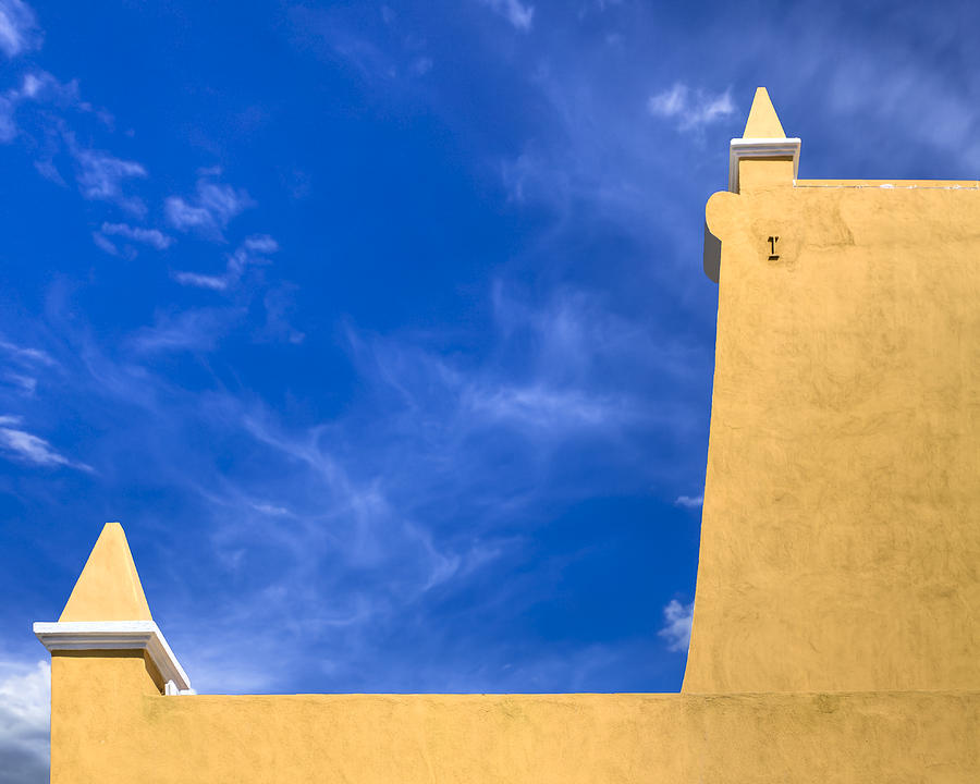 Simple Architecture in Puebla Mexico - Blue And Gold Photograph by Mark Tisdale