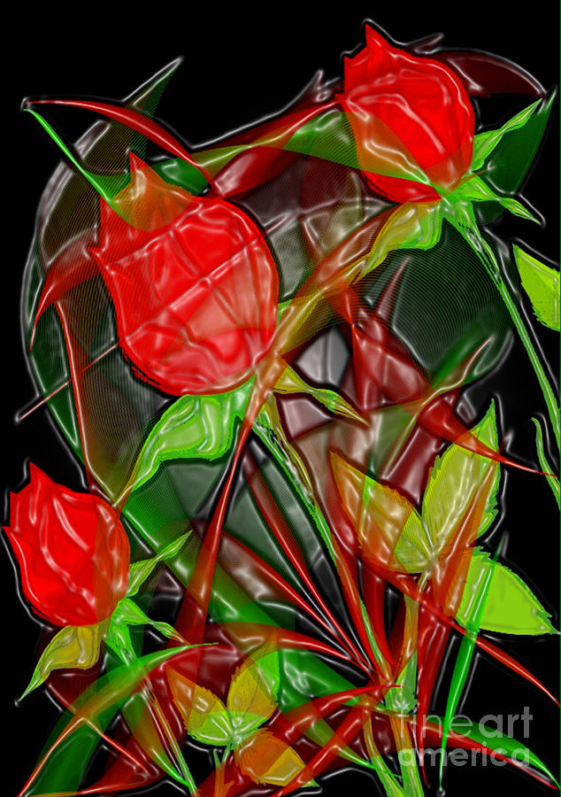 Black Digital Art - Simple Roses by Gayle Price Thomas