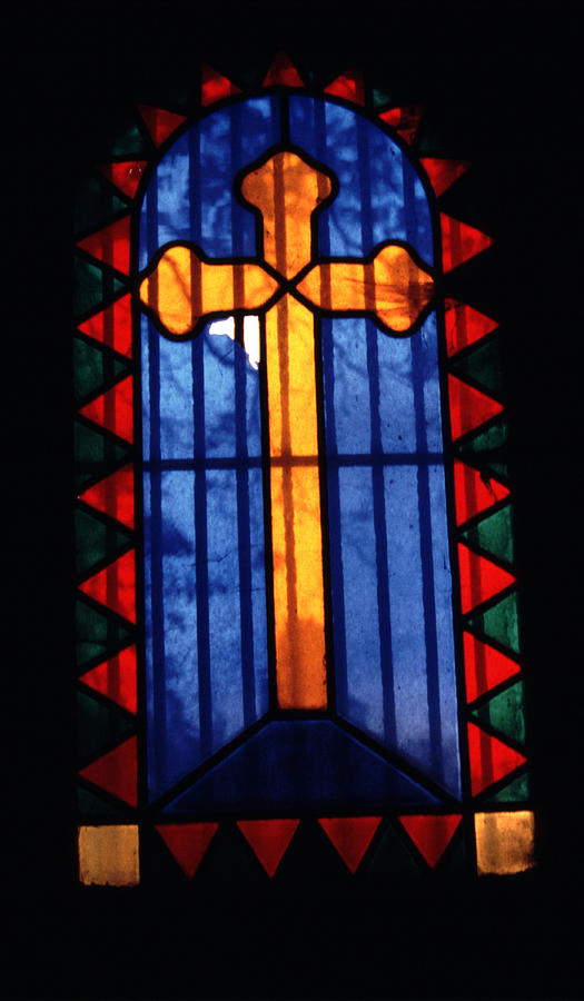 Simple Stain Glass Cross Pere Lachaise Paris Photograph by Tom Wurl