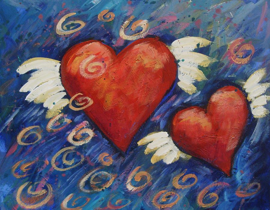 Simply Fly - Two Hearts Fly Away Painting by Carol Suzanne Niebuhr